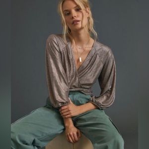 Anthropologie Luanne Bronze Wrap Blouse Top Sz S